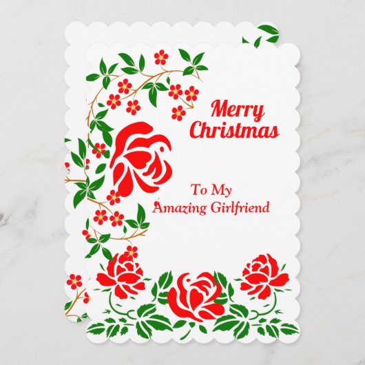 ガールフレンドエレガントメリークリスマスレッドローゼグリーン シーズンカード (正面/裏面)