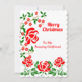 ガールフレンドエレガントメリークリスマスレッドローゼグリーン シーズンカード (正面)