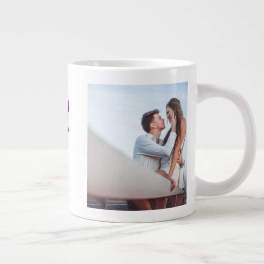 ガールフレンド写真パープルタイポグラフィ ジャンボコーヒーマグカップ (右)