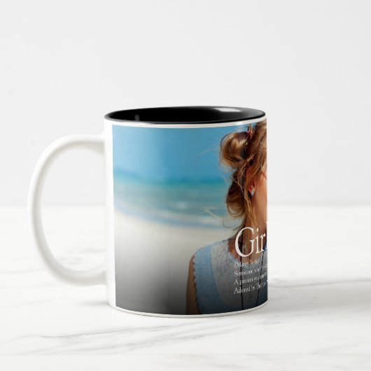 ガールフレンド定義モダンおもしろい写真 ツートーンマグカップ (左)