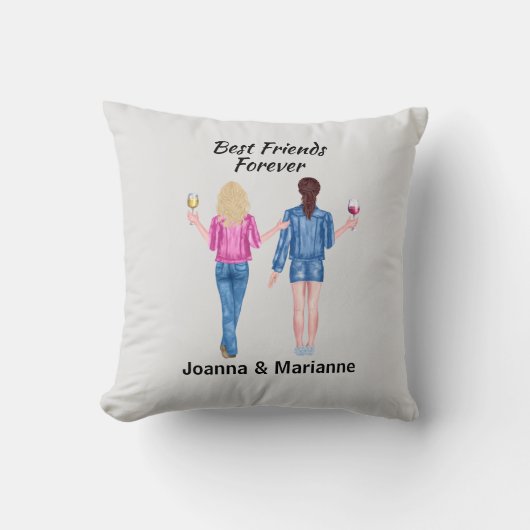 ガールフレンド最高のフレンズブロンドブルネットワイン恋人 クッション (正面)