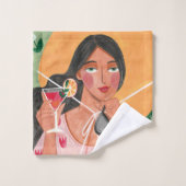 ガールフローラセージ緑&ピンクオールオーバープリント バスタオルセット (ウォッシュタオル)