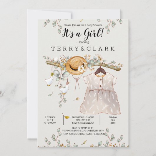 ガールフ素朴ァームカントリーベビーシャワー招待状 招待状 (正面)