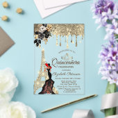 ガールブラックバラエッフェルタワー金ゴールドドリップスレッド アクリル招待状 (インサイチュ (ウェディング))