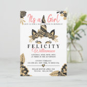 ガールブラック金ゴールドユニコーンベビーシャワー招待状 招待状 (スタンド正面)