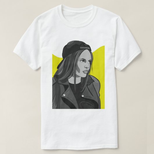 ガールブルネット白黒アト絵画ルズ Tシャツ (デザイン正面)