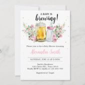 ガールブルーイングビールとボトルベビーシャワー 招待状 (正面)