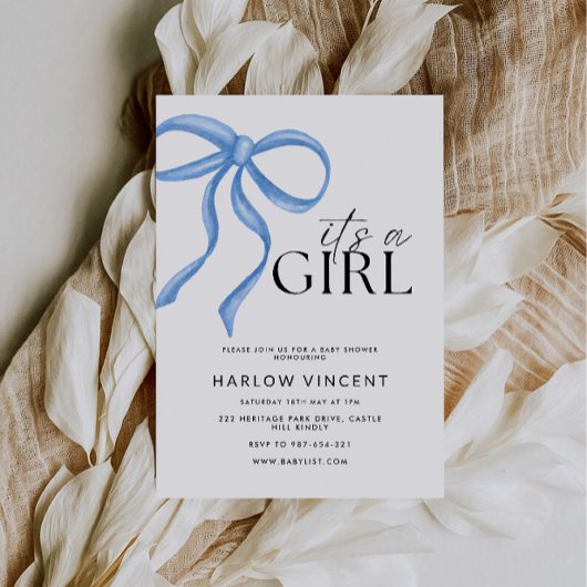ガールブルーボウベイビーシャワー招待状 招待状