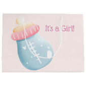 ガールブルー&ピンクベビーボトルかわいい ラージペーパーバッグ (裏面)