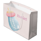 ガールブルー&ピンクベビーボトルかわいい ラージペーパーバッグ (裏面アングル)