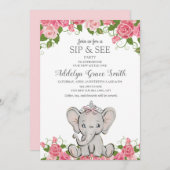 ガールプリンセスティアラエレファントピンクフローラシップ参照 招待状 (正面/裏面)