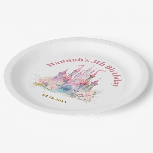 ガールプリンセス王室のキャッスルフィフス誕生日 ペーパープレート (アングル)