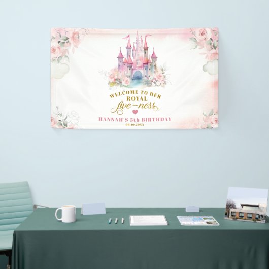 ガールプリンセス王室のキャッスル5番目の誕生日ラージ 横断幕 (トレードショー)