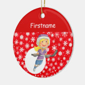 ガールプレーヤーホッケーオーナメント – 赤白雪 セラミックオーナメント (左)
