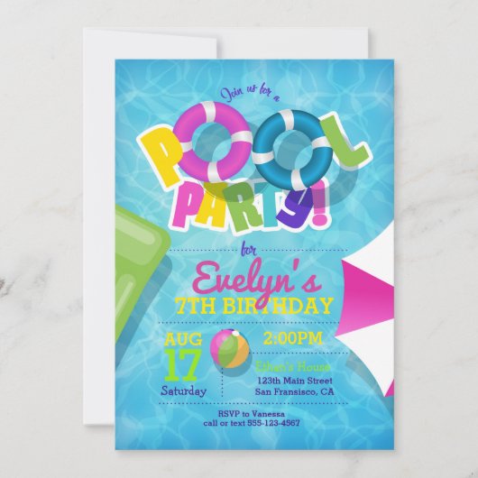 ガールプールパーティの招待状 – ガールズプール招待状 招待状 (正面)
