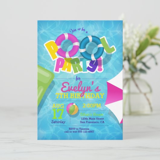 ガールプールパーティの招待状 – ガールズプール招待状 招待状 (スタンド正面)