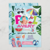 ガールプールパーティーの誕生日写真 招待状 (正面/裏面)