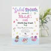 ガールプールパーティーグリッタートロピカルサマー誕生日 招待状 (スタンド正面)
