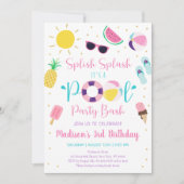 ガールプールパーティーサマー誕生日 招待状 (正面)