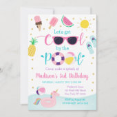ガールプールパーティーサマー誕生日 招待状 (正面)