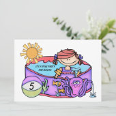 ガールプールパーティービーチスイミング誕生日招待状 招待状 (スタンド正面)