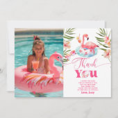 ガールプールパーティーフラミンゴ写真サンキューカード 招待状 (正面)
