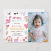 ガールプールパーティー招待状、スプラッシュ写真 招待状 (正面)