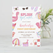 ガールプールパーティー招待状、スプラッシュ誕生日 招待状 (スタンド正面)