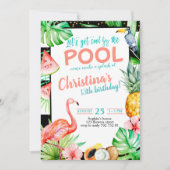 ガールプールパーティー誕生日トロピカルフラミンゴ 招待状 (正面)