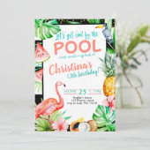 ガールプールパーティー誕生日トロピカルフラミンゴ 招待状 (スタンド正面)