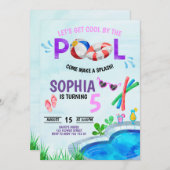 ガールプールパーティー誕生日バクールイザプールサマー 招待状 (正面/裏面)