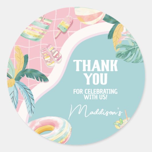 ガールプールパーティー誕生日パーティー ラウンドシール (正面)