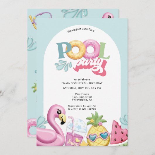 ガールプールパーティー誕生日 シーズンカード (正面/裏面)