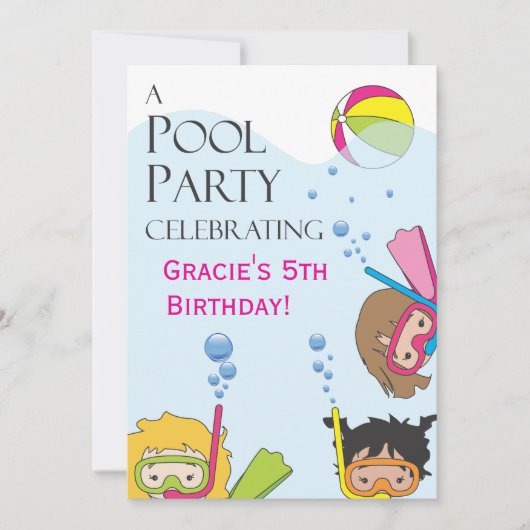ガールプール誕生日パーティーの招待 招待状 (正面)
