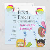 ガールプール誕生日パーティーの招待 招待状 (正面/裏面)