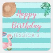 ガールプール誕生日パーティー スクエアシール (正面)