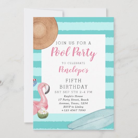 ガールプール誕生日パーティー 招待状 (正面)