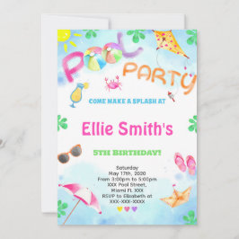 ガールプール誕生日招待状 招待状