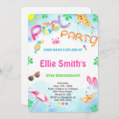 ガールプール誕生日招待状 招待状 (正面/裏面)