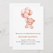 ガールベアとバルーン赤ちゃんシャワー招待状 招待状 (正面/裏面)