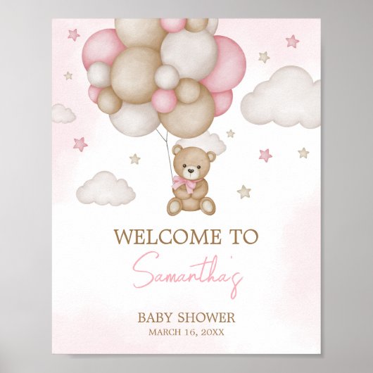ガールベアバルーン赤ちゃんシャワーへようこそ ポスター (正面)