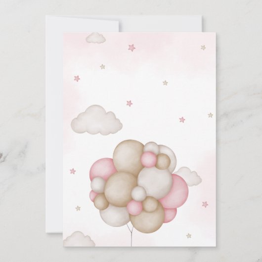 ガールベアーバルーン赤ちゃんシャワー 招待状 (裏面)