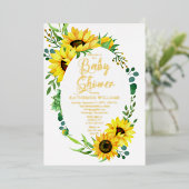 ガールベイビーシャワーサンフラワーユーカリフローラ枠 箔招待状 (立ち正面)