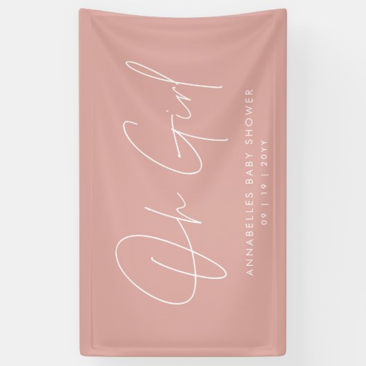 ガールベイビーシャワースクリプトモダンバラピンクエレガント色 横断幕 (縦)