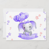 ガールベイビーシャワーピンクパープルシルバーベビーゾウ 招待状 (裏面)