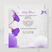 ガールベイビーシャワーピンクパープルバタフライフローラ2 招待状 (裏面)