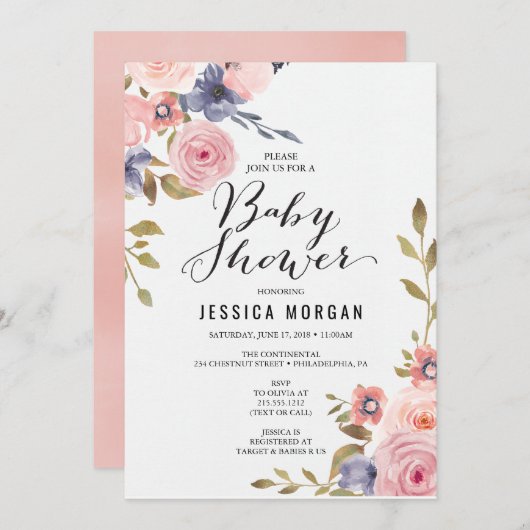 ガールベイビーシャワー招待状ベビーシャワーカード 招待状 (正面/裏面)