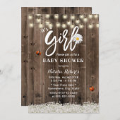 ガールベイビーシャワー素朴デイジーベビーズブレスフラワー 招待状 (正面/裏面)