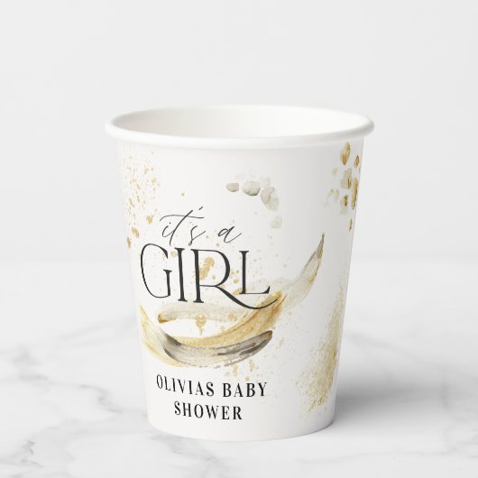 ガールベイビーシャワー自然金ゴールド抽象芸術水色 紙コップ (裏面)