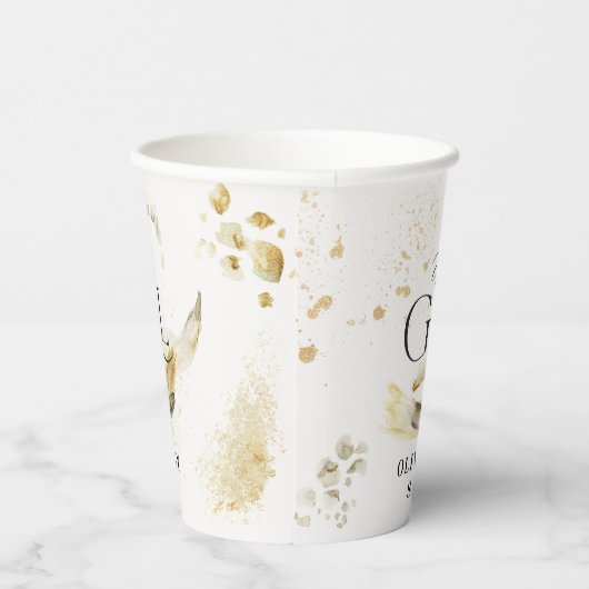 ガールベイビーシャワー自然金ゴールド抽象芸術水色 紙コップ (右)